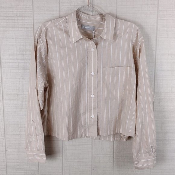 Everlane Way Short Cotton Shirt Beige Stripe Button Down Neutral - Picture 1 of 5